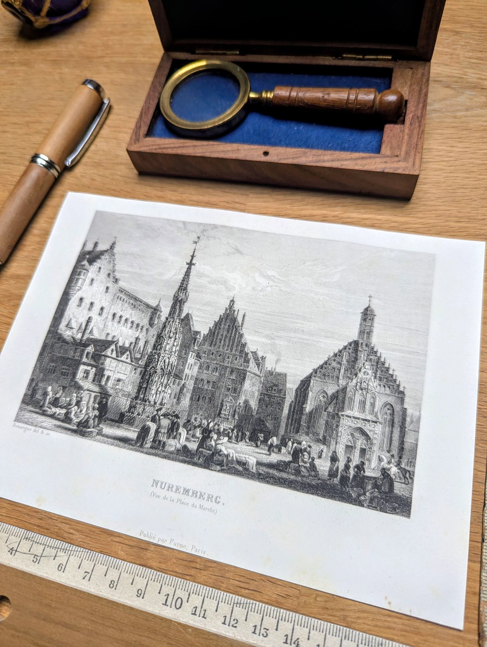 Nuremberg, gravure Vintage, imprimée en 1841.